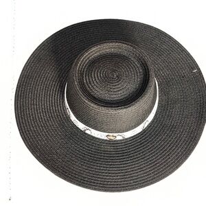 Juicy Couture Black Wide Brim Hat with Snake Skin Print Band NWT